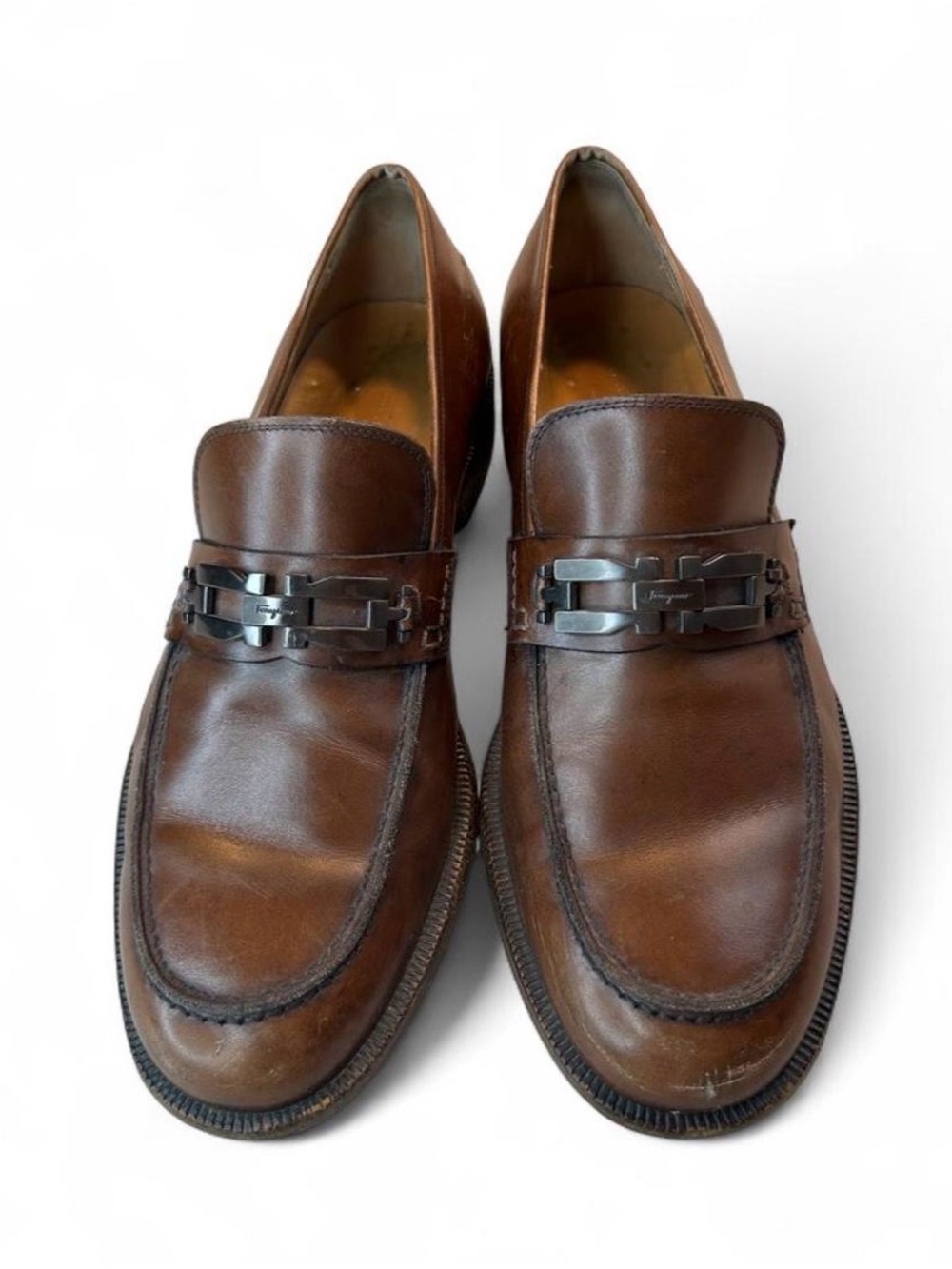 Salvatore Ferragamo Men's Brown Leather Bit Loafers with Gunmetal Hardware